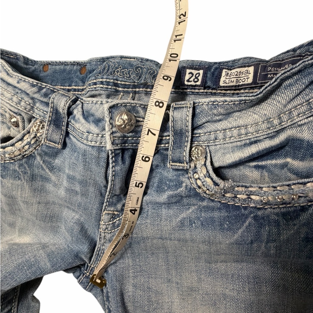 Miss Me Light Wash Embellished Flap Pocket Bootcut Jeans Sz 28 - Picture 13 of 15